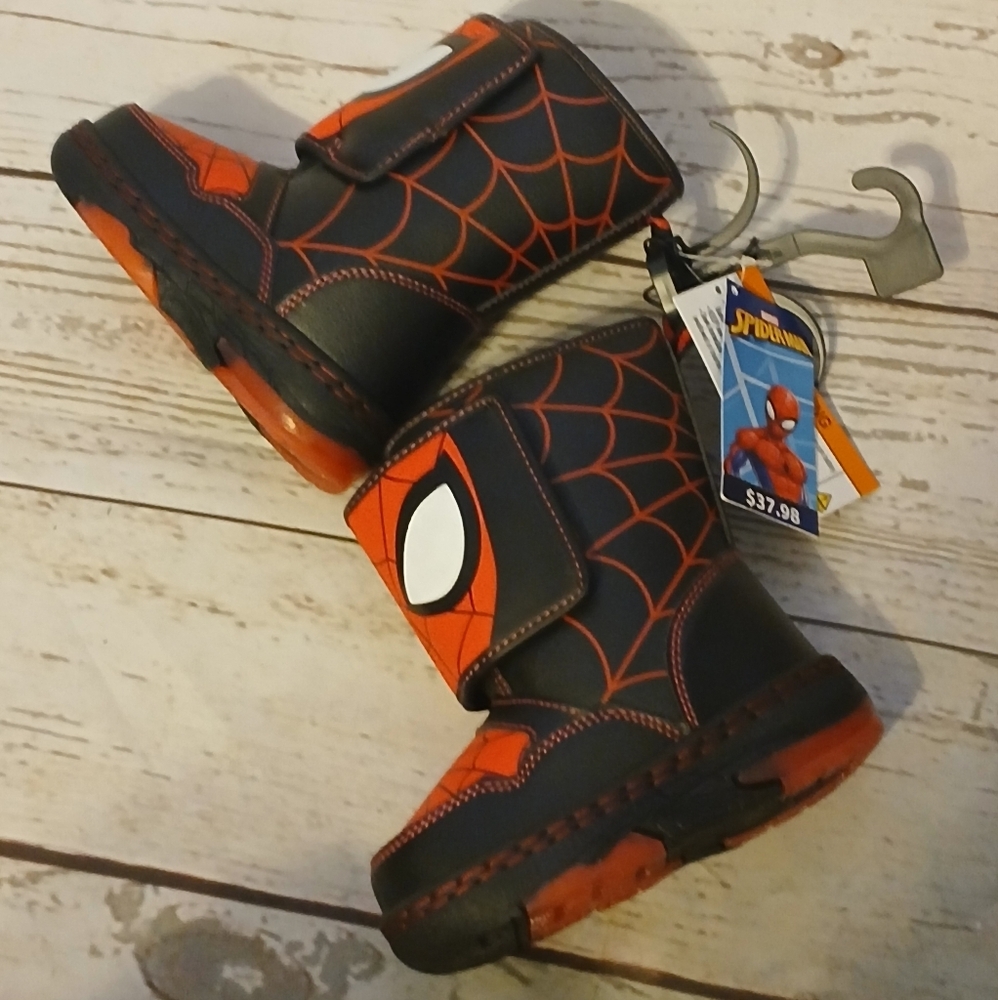 Spider-Man Themed Kids Boots With Light Up Soles Size 6